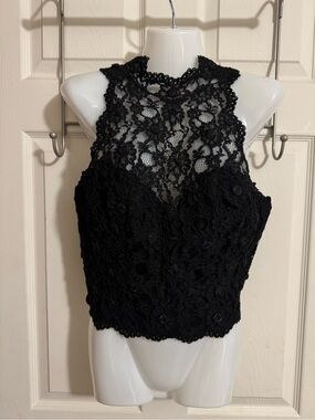 Only Hearts Black Lace High-neck Crop Top